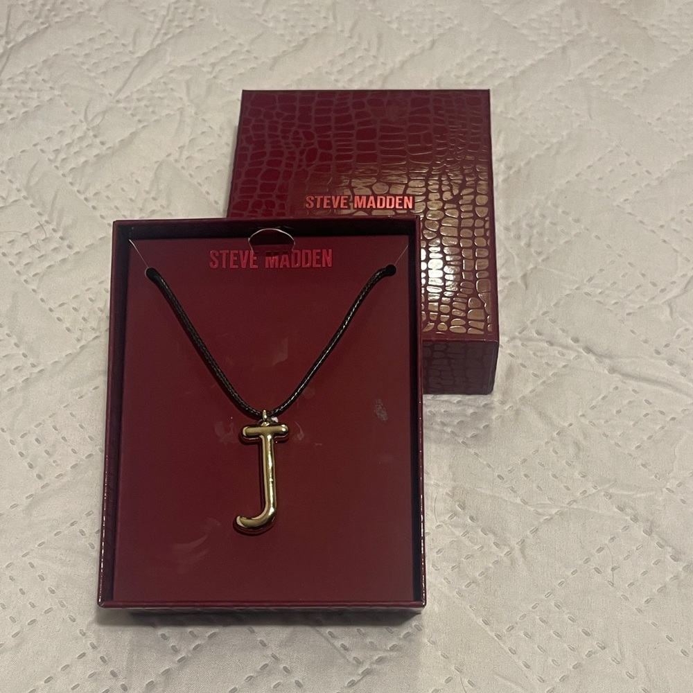 Steve Madden “J” Pendant Necklace w/ sleek black cord